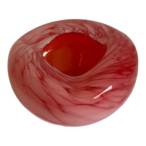 Kreiss Art Glass Bowl Red w White Swirl / Splatter. Beautiful. - Picture 1 of 10