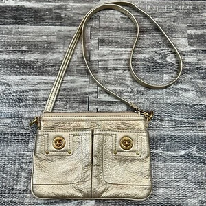 Bolso Bandolera Marc Jacobs Totally Turn Lock Percy Metálico Dorado Cuero Cartera - Imagen 1 de 9