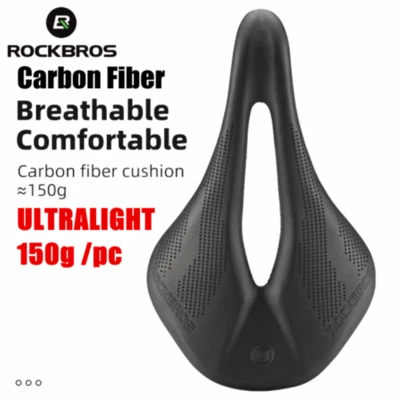 ROCKBROS Bicycle Saddle Ultralight Hollow Racing Seat Carbon Fiber Bike Cushions - Image 1 of 4
