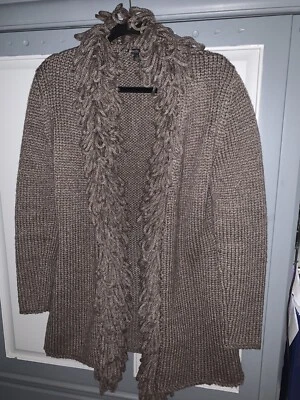 Cárdigan abierto LAFAYETTE 148 talla S con flecos mezcla de lana marrón topo* Foto 1 de 4