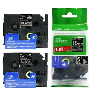 Paquete de 2 cintas blancas sobre negras de 18 mm para fabricante de etiquetas P-touch modelo PT1900, PT-1900 - Imagen 1 de 1