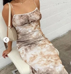Princess Polly Chester Midi Dress Tie Dye Cream Brown Size US 6 - Picture 1 of 17