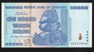 Billete de 100 billones de dólares de Zimbabue. Genuino, número de serie AUNC AA comprobado UV - Imagen 1 de 2