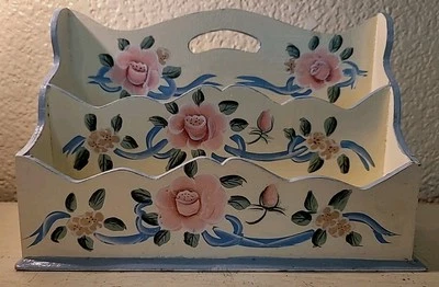 Portacartas de madera vintage años 80 2 bolsillos pintado a mano floral  Foto 1 de 4