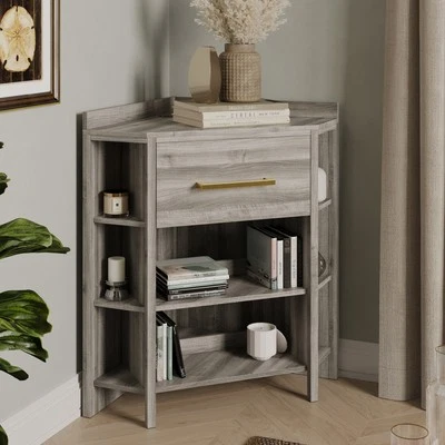 Armario Esquinero con Tira Eléctrica, Mesa Esquinera con Cajón de Almacenamiento y Estantes Foto 1 de 4