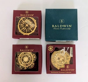 4 Baldwin Ornaments Brass 24k Plated Collectible Christmas Flower & Christmas - Picture 1 of 24