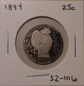 1894 Barber Quarter Philadelphia Mint USA 25c 90% Silber (#52-1116) - Bild 1 von 3