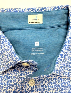 $129 New JOHNNIE-O Polo Shirt Men's MEDIUM M Riptide Blue FLORAL Cotton Stretch - Picture 1 of 6