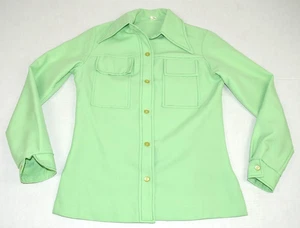 Vintage Top Mod Leisure Shirt Size S/M 60s 70s Lime Mint 2 Flap Pocket Polyester - Picture 1 of 9