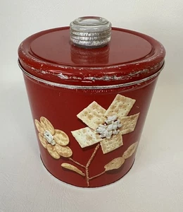 Vintage Canister 8.5” Tall Krispy Kan Crackers RED TIN, Blue Magic Dri -Nob - Picture 1 of 7
