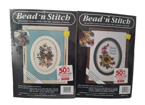 Vintage 90er Bead 'n Stitch Kreuzstich Set Lot 2 Stck. #08201 #08203 Glitzer Perlen Neu aus altem Lagerbestand - Bild 1 von 10