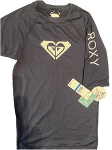 Roxy Girls 16/XL Navy Blue  Whole Hearted Short Sleeve UV Rash Guard Top Shirt - Picture 1 of 6