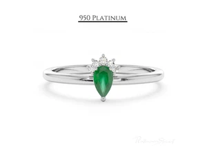 Anillo de platino 950 pera esmeralda con diamantes - Elegante joyería fina genuina - Imagen 1 de 4