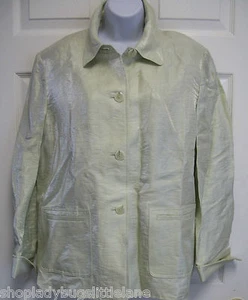 ELLEN TRACY HELLSALBEIGRÜN SCHIMMERNDES LEICHTES LEINEN NYLON KNOPF JACKE TOP - Bild 1 von 10