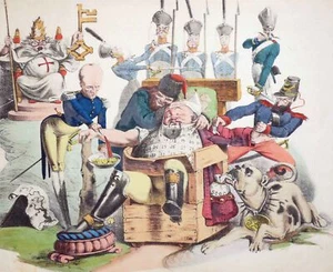 KARIKATUR - "Michel erwache" - kolorierte Lithographie um 1870 - Picture 1 of 4