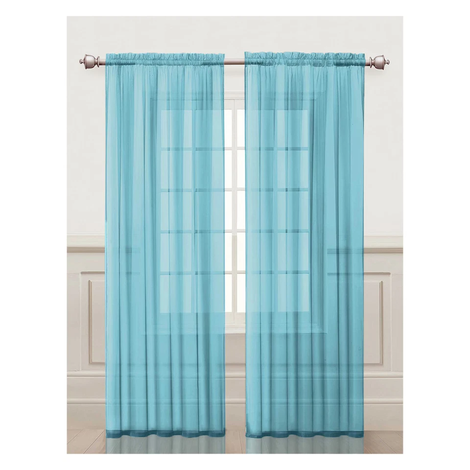 Blue Sheer Window Curtain Panel 2Pc Set: Silky Chiffon, 55in x 84in - Image 1 of 1