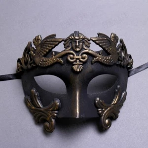 Men Masquerade Mask Roman Greek Warrior Emperor Venetian Mask - Dark Gold Black - Picture 1 of 4