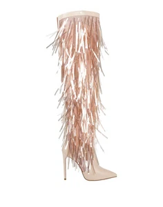 PVP €1100 ELISABETTA FRANCHI Botas de Malla y Cuero US8 UK5 EU38 Lentejuelas Rosa - Imagen 1 de 8