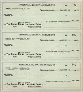 Marsh Mines Consolidated Wallace, Idaho First National Bank Check Sheet 1944 - Picture 1 of 2