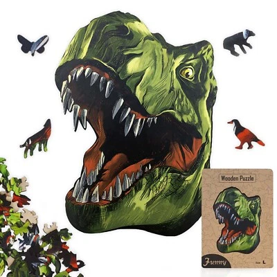 Dinosaur 186 pieces, Wooden Jigsaw Puzzles, unique irregular animal shaped Gifts - Image 1 of 4