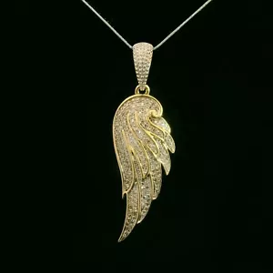 (MA4) 10k Gelbgold Diamant Flügel Anhänger 1,18 ctw 7,0 Gramm 2" x5/8" - Bild 1 von 4