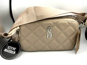 NWT STEVE MADDEN Wallie SATCHEL CROSSBODY BAG Diamond Quilted 2 Straps Taupe - Picture 1 of 16