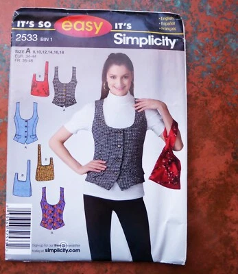 Colete forrado Simplicity 2533 e bolsa de pulso costura padrão fácil sem cortes tamanho A 8-18 - Imagem 1 de 4