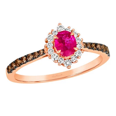 LeVian 14K Rose Gold 0.73 TCW Ruby Nude Chocolate Diamond Ring for Her Size 7 - Image 1 of 4