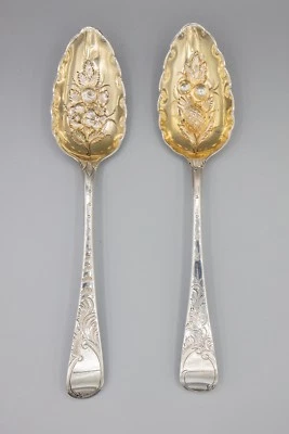 Londres 1830 Georgiano Thomas Nortzell Plata Esterlina Bayas Cuchara Par, Dorado Foto 1 de 4