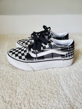 VANS kids boy girl SZ 2.5Y BLACK WHITE CHECKERBOARD lace Up low Shoes sneakers