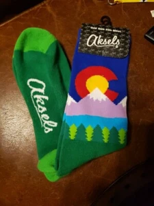 AKSELS COLORADO LAKE MOUNTAINS SOCKS SUNRISE SUNSET BLUE GREEN NEW  - Picture 1 of 4