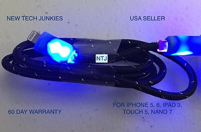 NTJ FLASH TRENZADO LED Luz Cargador Cable para iPhone 7 6 5 4s Micro USB Foto 1 de 4