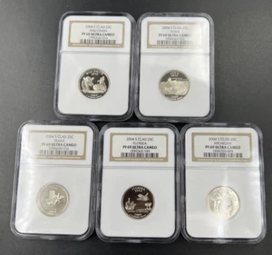 2004 S Complete 5 Coin Clad Proof Quarter Set NGC Graded PF69 UCAM Brown Label - Picture 1 of 13
