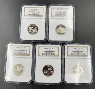 2004 S Complete 5 Coin Clad Proof Quarter Set NGC Graded PF69 UCAM Brown Label - Image 1 of 4