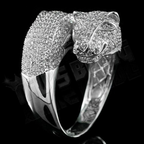PUMA Anello Moda Uomo Argento Sterling 925 Moissanite Dual Panther Band 3ct