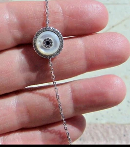Bracelet Oeil Anti-malocchio Bracelet Argent Sterling 925 Nacre Bleu - Picture 1 of 10