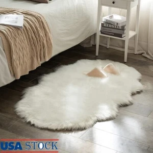 Luxury Soft Fluffy Area Rug Faux Fur Sheepskin Carpet Living Room Nursery White - Picture 1 of 7