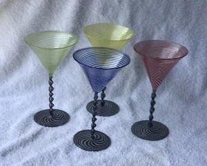 Bimini 4 Werkstatte Glasses Red Green Swirl Black Twist Stem Austria Set - Picture 1 of 24