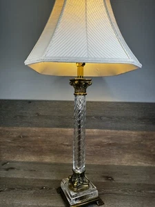 Vintage Brass And Crystal Corinthian Column Table Lamp With Shade  34.5” Tall - Picture 1 of 18