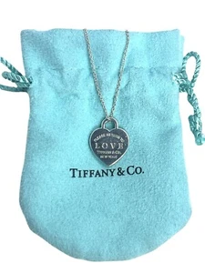 Sterling Silver Enamel Return to Tiffany Love Heart Necklace Turquoise 16/18” - Picture 1 of 6