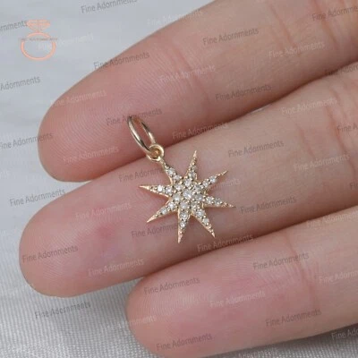Colgante estrella oro amarillo sólido de 14k pavé diamante polvo de estrellas pequeño encanto joyería Foto 1 de 4