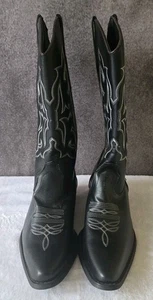 Damen-Cowgirlstiefel Größe 11 schwarz weiß bestickt spitz zulaufend halbhoch Western - Bild 1 von 16