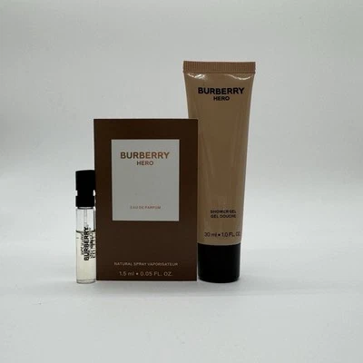 博柏利 Hero 头发和沐浴露 1.0 液量盎司和巴宝莉英雄淡香水样品 — 第 1/2 张图片