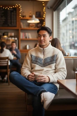 Men’s Waterproof Vintage Cream Pullover Fleece Size Medium - Image 1 of 2