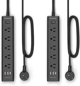 2er Pack Steckdosenleiste Überspannungsschutz - 5 weit auseinanderliegende Steckdosen 3 USB Ports 1 USB C - Bild 1 von 2