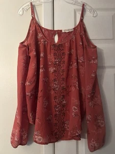Rewind Damen Bluse orange geblümt Gr. L, Cold Shoulder Rundhals klassisch - Bild 1 von 8