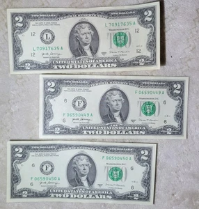 Lot of 3 Consecutive $2 USA Note Uncirculated 2017A Series - Picture 1 of 2