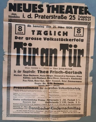 Original Programm-Plakat,Volksstück,Neues Theater Wien,Prater Straße März 1936 - Bild 1 von 3