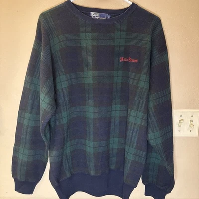 Polo de tenis Ralph Lauren vintage para hombre talla LG tejido a cuadros suéter usado en excelente estado Foto 1 de 4