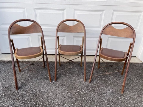 Nice Antique Wood Durable General Sales Folding Chairs Set Of 3 #175 Cover